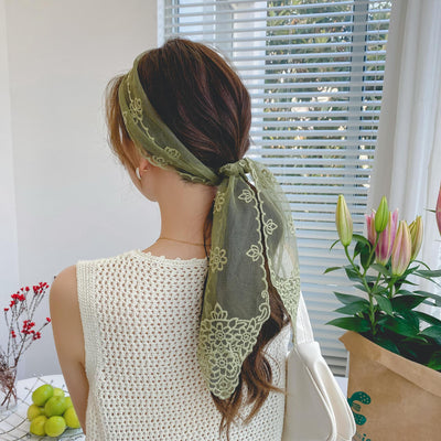 Pañuelo de Seda Bordado con Encaje - Cinta para Cabello Elegante - Image 33