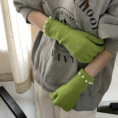 Guantes Tejidos Cálidos con Perlas en Colores Sólidos - Image 5