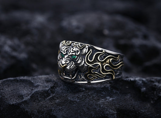 Anillo Ajustable Cabeza de Tigre en Plata 925 Estilo Retro - Image 8