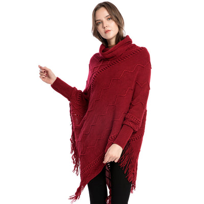 Suéter de Cuello Alto con Flecos Acrilico - Poncho Cálido y Elegante - Image 7
