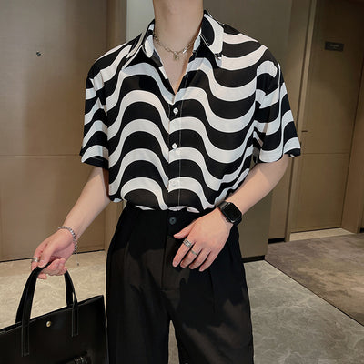 Camisa Holgada Retro para Hombre Manga Corta - Image 14