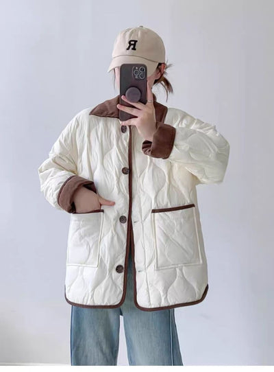 Abrigo Invierno Diseño Solapa Bicolor Estampado Diamante - Image 11