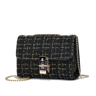 Bolsa de Hombro de Lana con Cierre Retorcido - Bolso Versátil para Mujer con Contraste en Seda Dorada - Image 5
