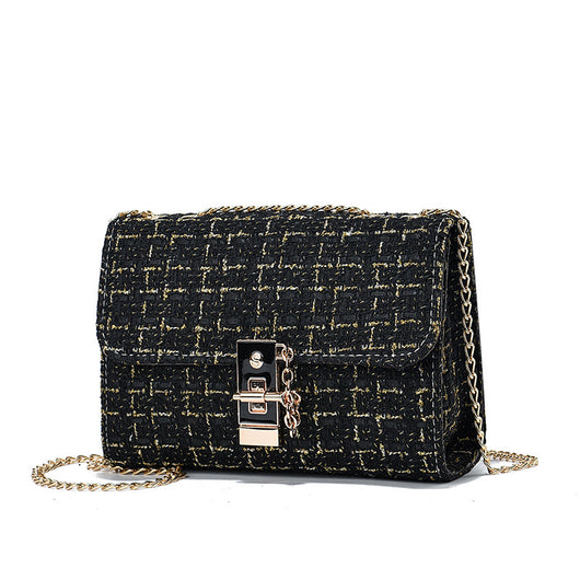 Bolsa de Hombro de Lana con Cierre Retorcido - Bolso Versátil para Mujer con Contraste en Seda Dorada - Image 5