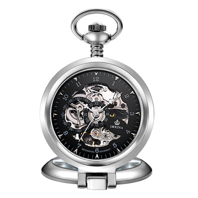 Reloj de Bolsillo Mecánico Manual Esqueleto con Grabado Romano - Image 10