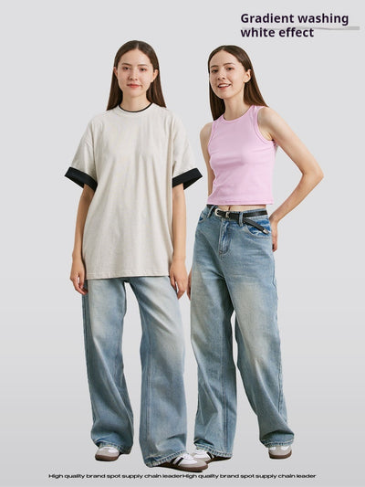 Jeans Rectos de Algodón Puro Blanco Brillante con Desgaste Artesanal - Image 3