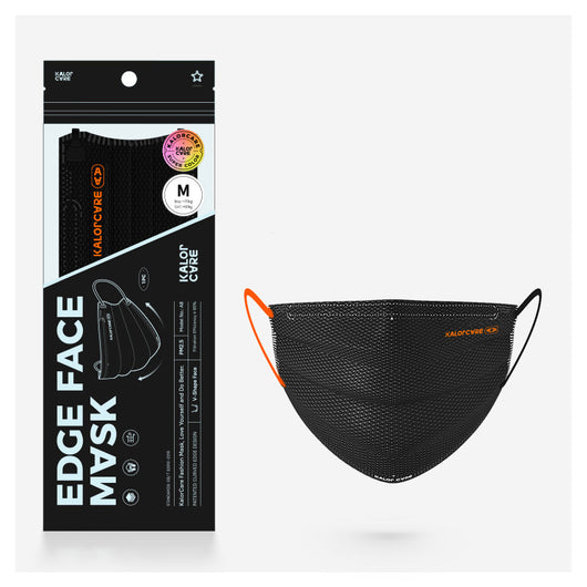 White V-shape face mask with pink ear loops, packaged in a clear and black pouch, size S, by Kalor Cvre. - Image 10