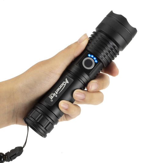 Linterna LED Recargable con Zoom y Pantalla Digital