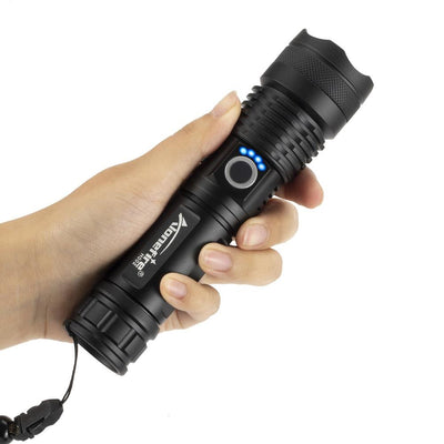 Linterna LED Recargable con Zoom y Pantalla Digital