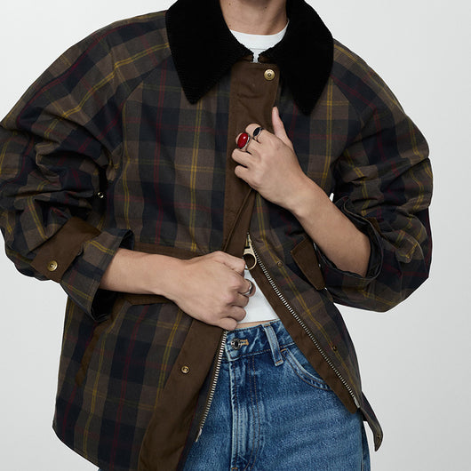 Abrigo Acolchado con Cuello de Piel - Diseño Tartán Otoño Invierno