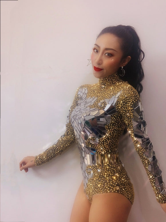Vestido de Cantante con Cristales Brillantes para Escenario