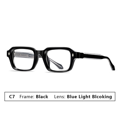 Black square-frame sunglasses with dark lenses and small silver diamond accents on the temples. - Image 9