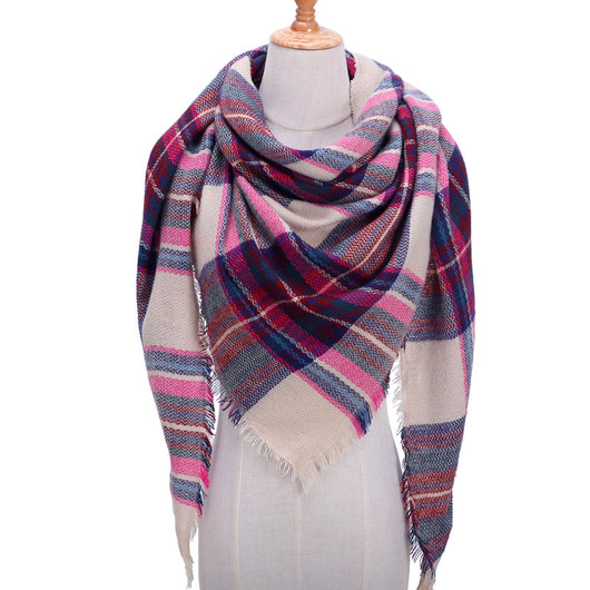Bufanda de Cashmira Artificial Otoño Invierno Triangular Pareja Cuadros Cálida - Image 19