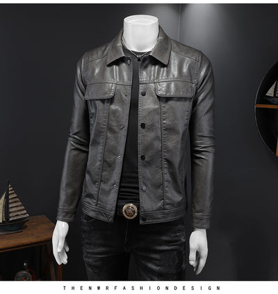 Chaqueta de Cuero PU para Motociclista con Solapa - Estilo Masculino - Image 13