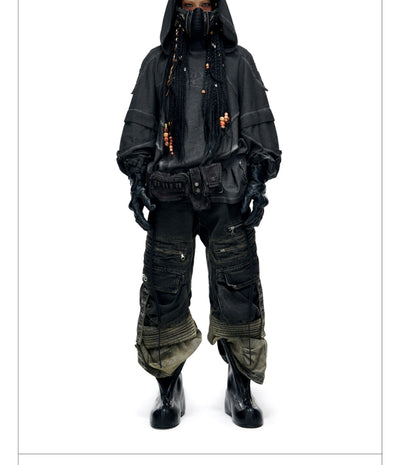 Sudadera con Capucha Desgastada de Estructura Dividida y Teñido Fracturado para Hombre - Image 8