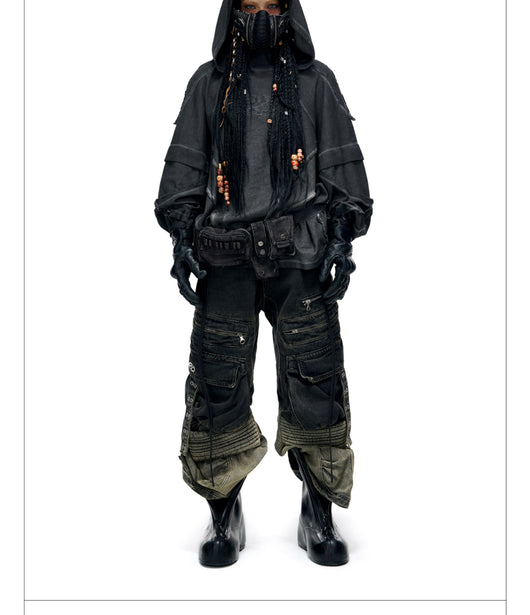 Sudadera con Capucha Desgastada de Estructura Dividida y Teñido Fracturado para Hombre - Image 8