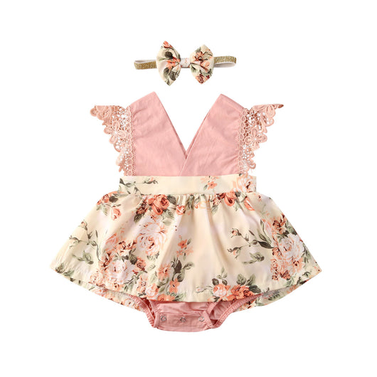 Enterizo Floral Princesa para Bebé Niña con Encaje y Diadema