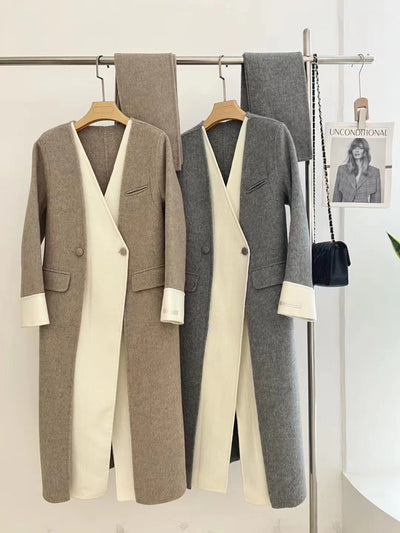 Abrigo Reversible de Lana con Cuello V - Chaqueta Doble Cara Premium - Image 17