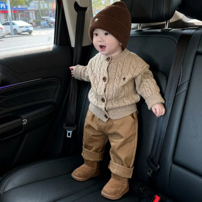 Suéter Tejido Grueso Estilo Coreano para Niño Otoño-Invierno en Khaki con Bordado - Image 17