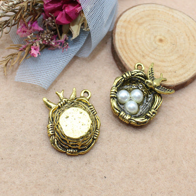 Dije Vintage de Aleación Nido de Pájaro Plata Antigua DIY - Image 4