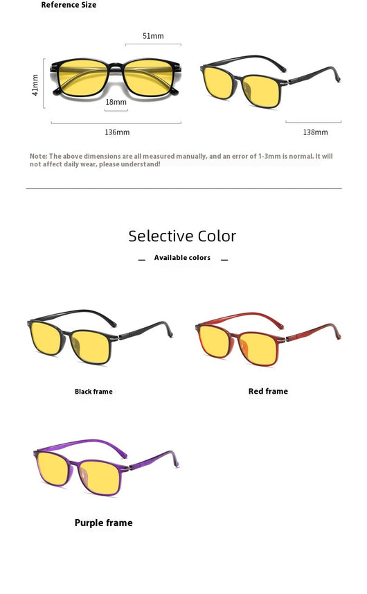 Purple frame glasses with yellow night vision lenses, featuring a subtle glitter effect on the temples. - Image 10