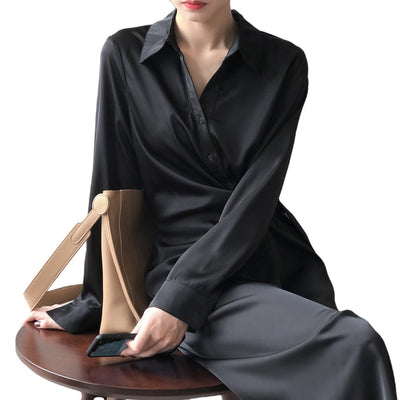 Vestido Camisero de Satén Estilo Coreano con Diseño Sofisticado - Image 5