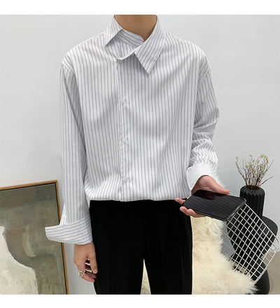Camisa Casual Ejecutiva con Solapa Asimétrica y Rayas - Image 6