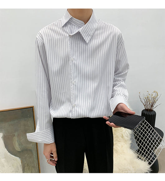 Camisa Casual Ejecutiva con Solapa Asimétrica y Rayas - Image 6