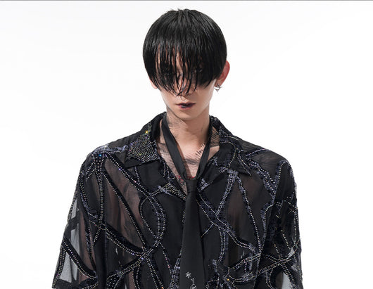 Camisa Manga Corta Translúcida con Patrón de Serpiente para Hombre - Image 8