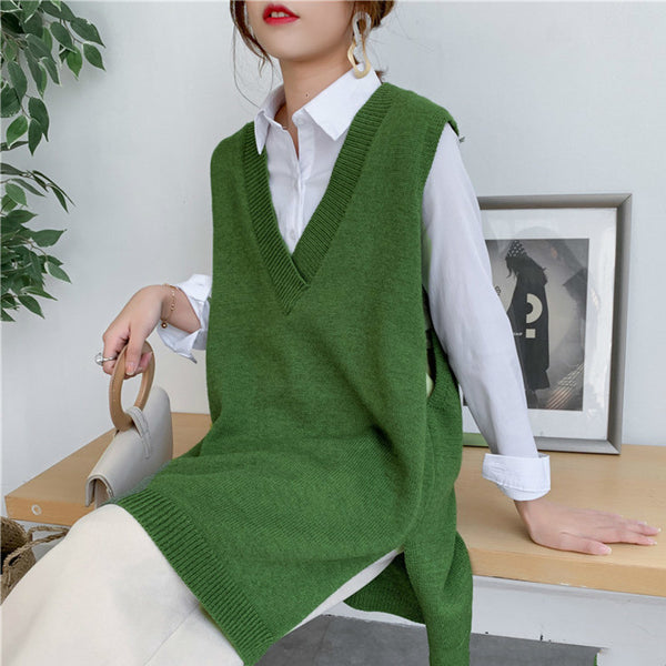 Chaleco Tejido sin Mangas Escote V Estilo Occidental para Mujer