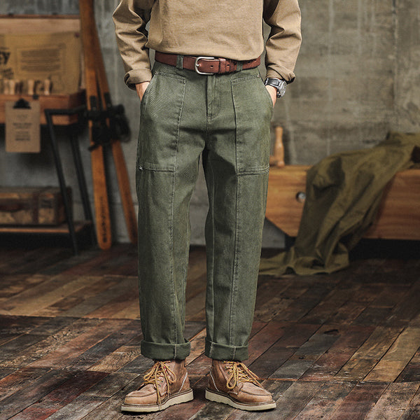Pantalones Cargo Holgados Verde Militar Estilo Retro para Hombre