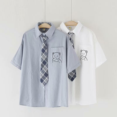 Camisa Escolar Suelta Estilo Japonés con Corbata - Manga Corta Versátil - Image 10