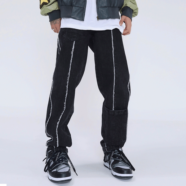 Jeans para Hombre con Bolsillos Decorados y Orilla Deshilachada