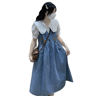 Conjunto de Dos Piezas: Falda Denim Ajustada con Tirantes y Top Claudine - Image 6