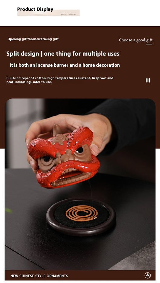 Quemador de Incienso Cerámica Cabeza de León - Dios Bestia Decorativo - Image 12
