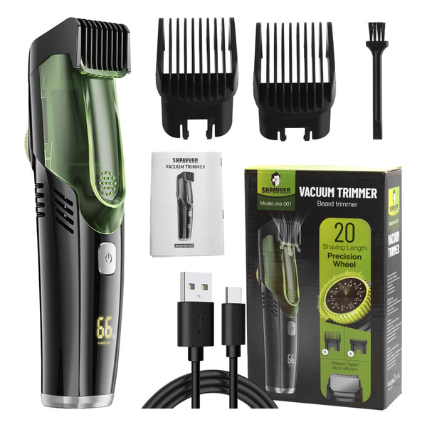 Rechargeable black and blue hair clipper kit with two guide combs, cleaning brush, USB cable, and black storage pouch. - Image 6