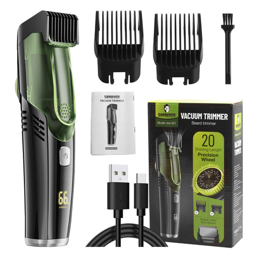 Rechargeable black and blue hair clipper kit with two guide combs, cleaning brush, USB cable, and black storage pouch. - Image 6