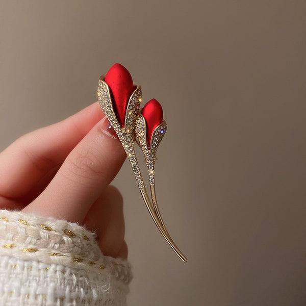 Broche Tulipán Rosa Diamante - Accesorio Elegante de Temperamento Refinado - Image 3