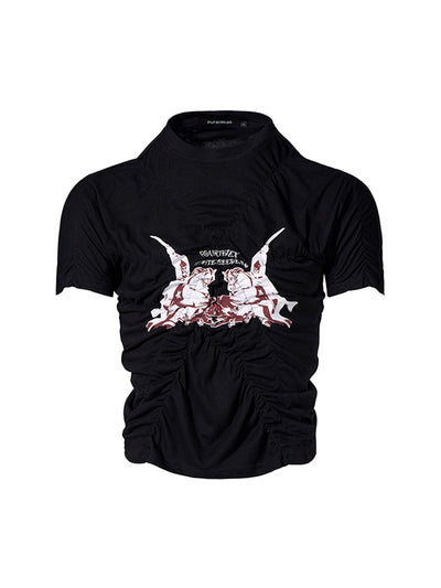 Camisa Estampada Slim Fit Negra de Manga Corta para Hombre - Image 4