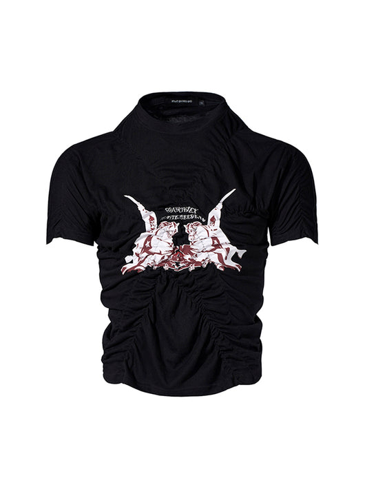 Camisa Estampada Slim Fit Negra de Manga Corta para Hombre - Image 4