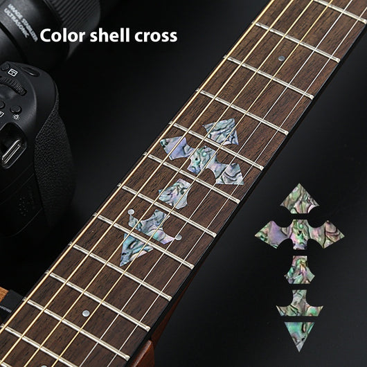 Blue cloud-shaped inlay stickers for guitar fingerboards, shown on a guitar neck and as a full sheet. - Image 21