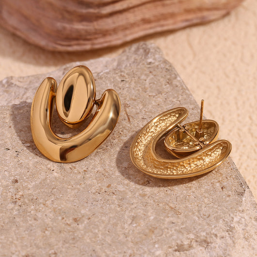 Aretes de Corazón Irregular Acero Inoxidable Chapado en Oro 18K con Costuras Geométricas - Image 16