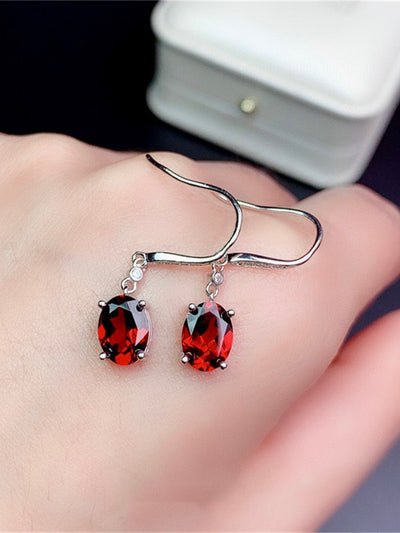 Aretes de Gancho con Granate Rojo Sangre de Paloma Genuino Natural