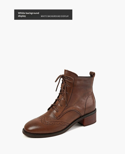 Botas Tobilleras de Cuero Estilo Retro con Cierre Lateral y Cordones - Image 18