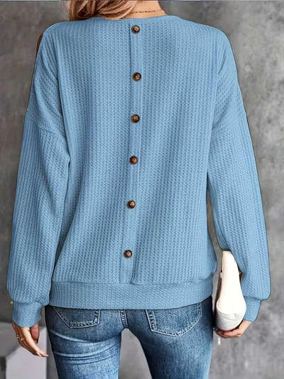 Blusa Manga Larga Hombros Descubiertos con Botones en la Espalda para Mujer - Image 9