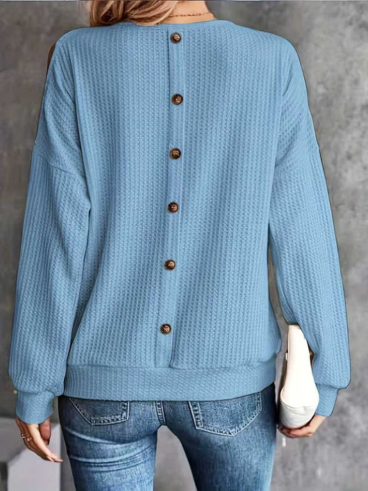 Blusa Manga Larga Hombros Descubiertos con Botones en la Espalda para Mujer - Image 9