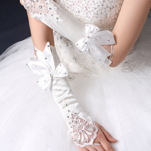Guantes de Novia Encaje Hueco con Lazo Floral y Dedos Abiertos - Image 7