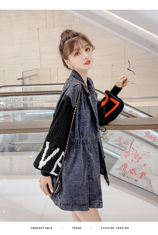 Chaqueta de mezclilla negra con mangas linterna tejidas con letras - Image 16