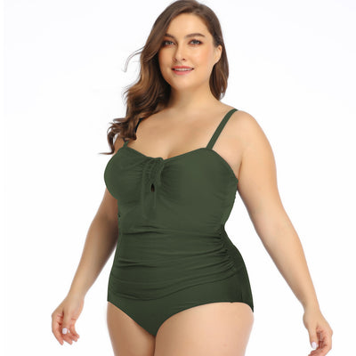 Bikini Talla Grande con Tirantes Fruncidos y Color Sólido - Image 17