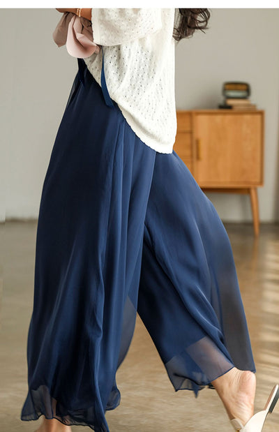 Pantalones Anchos de Cintura Alta en Malla y Gasa - Comodidad Elegante - Image 28